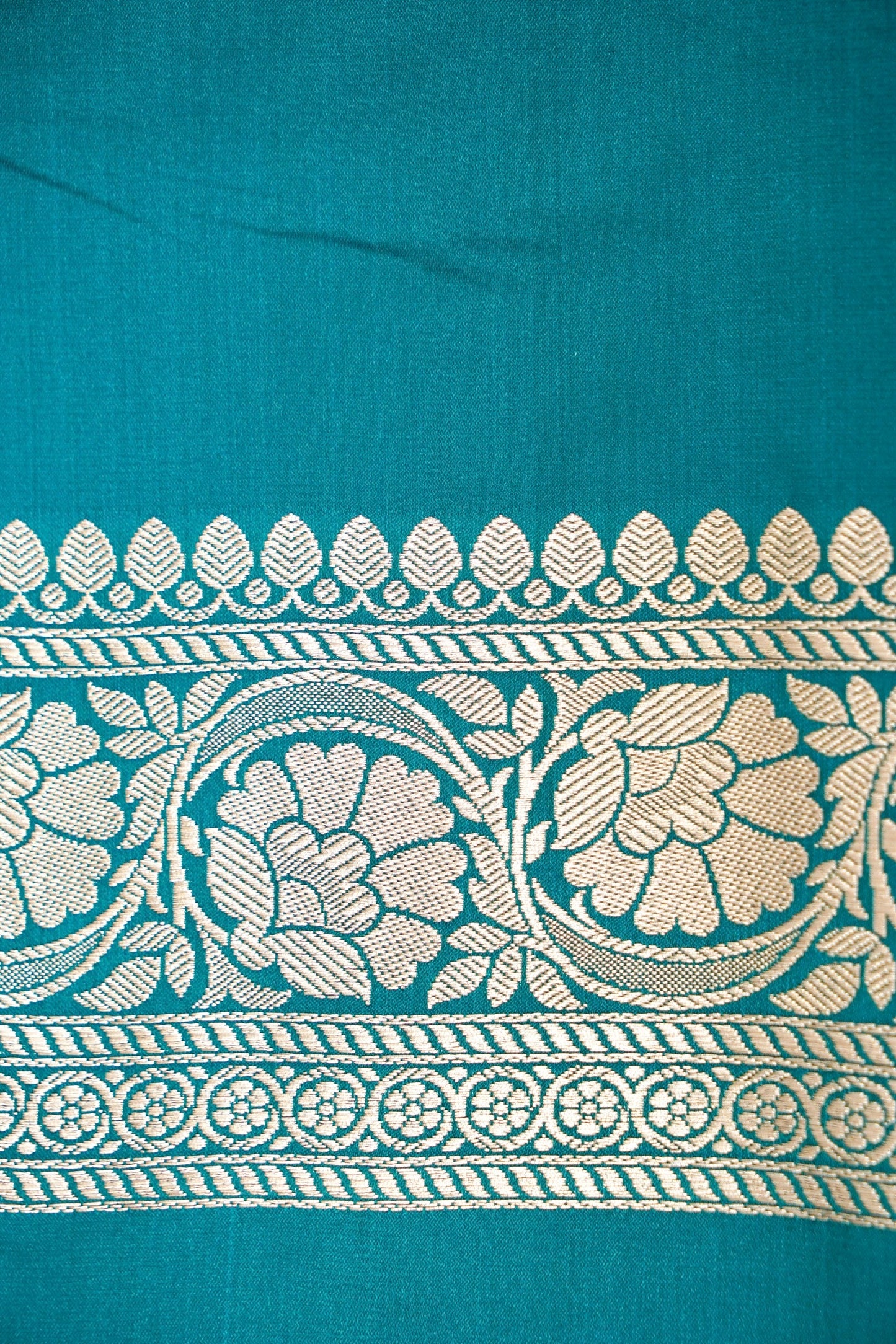 PEACOCK TEAL BANARASI MASHRU KATAN SILK SAREE