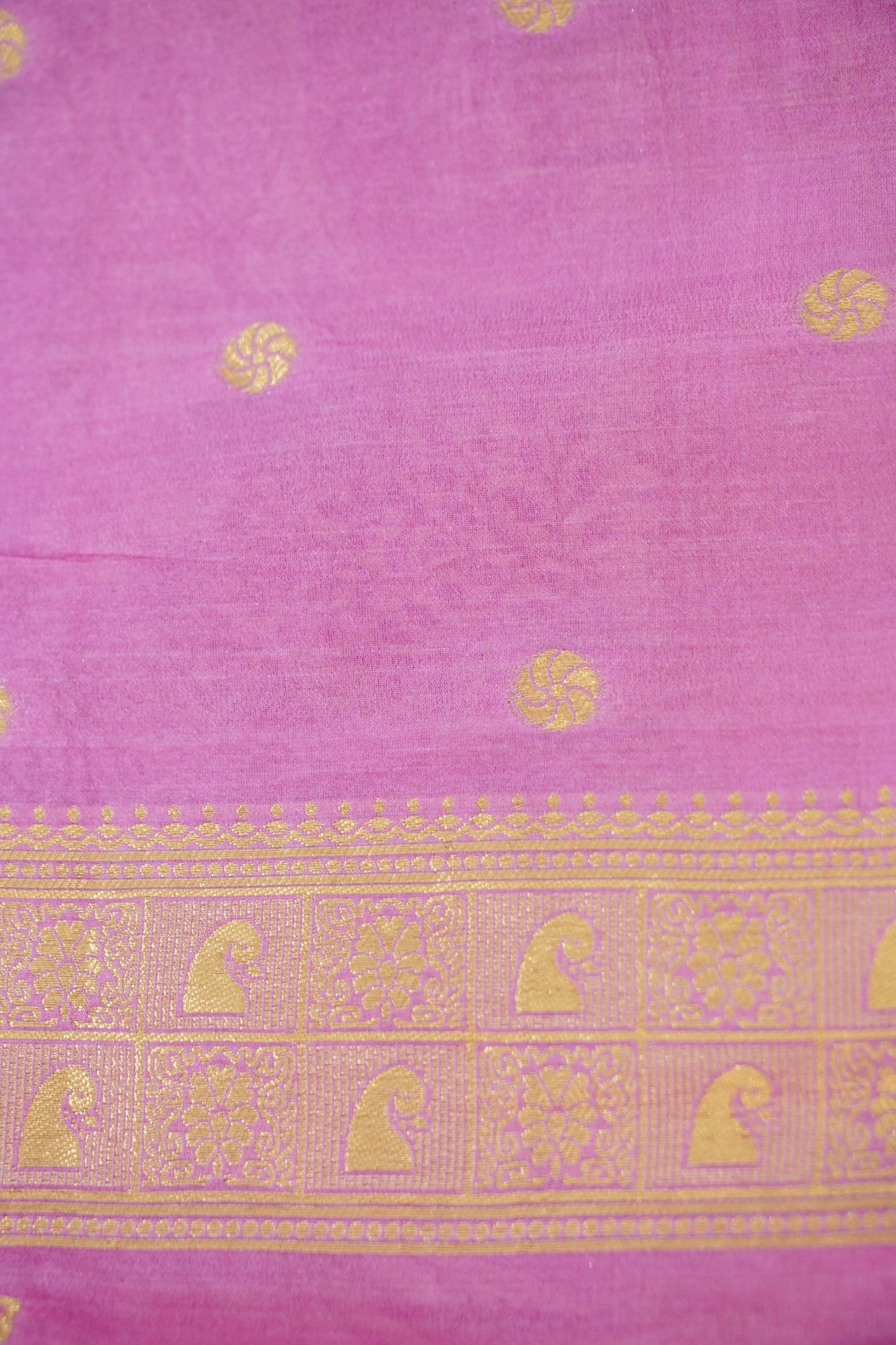 Rani Pink Banarasi Silk Saree with Animal Motif Weaves