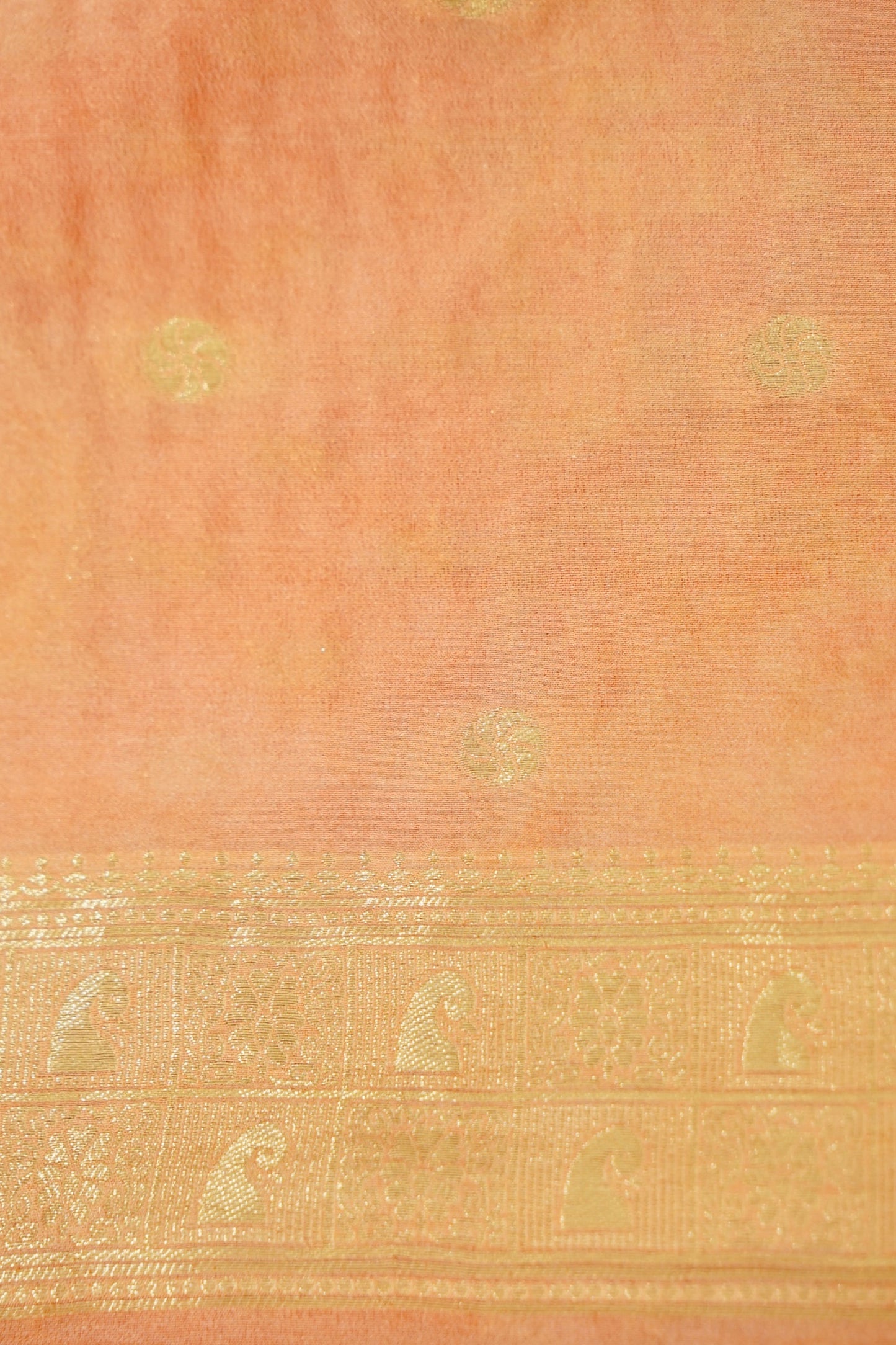 Orange Banarasi Silk Saree with Animal Motif Weaves
