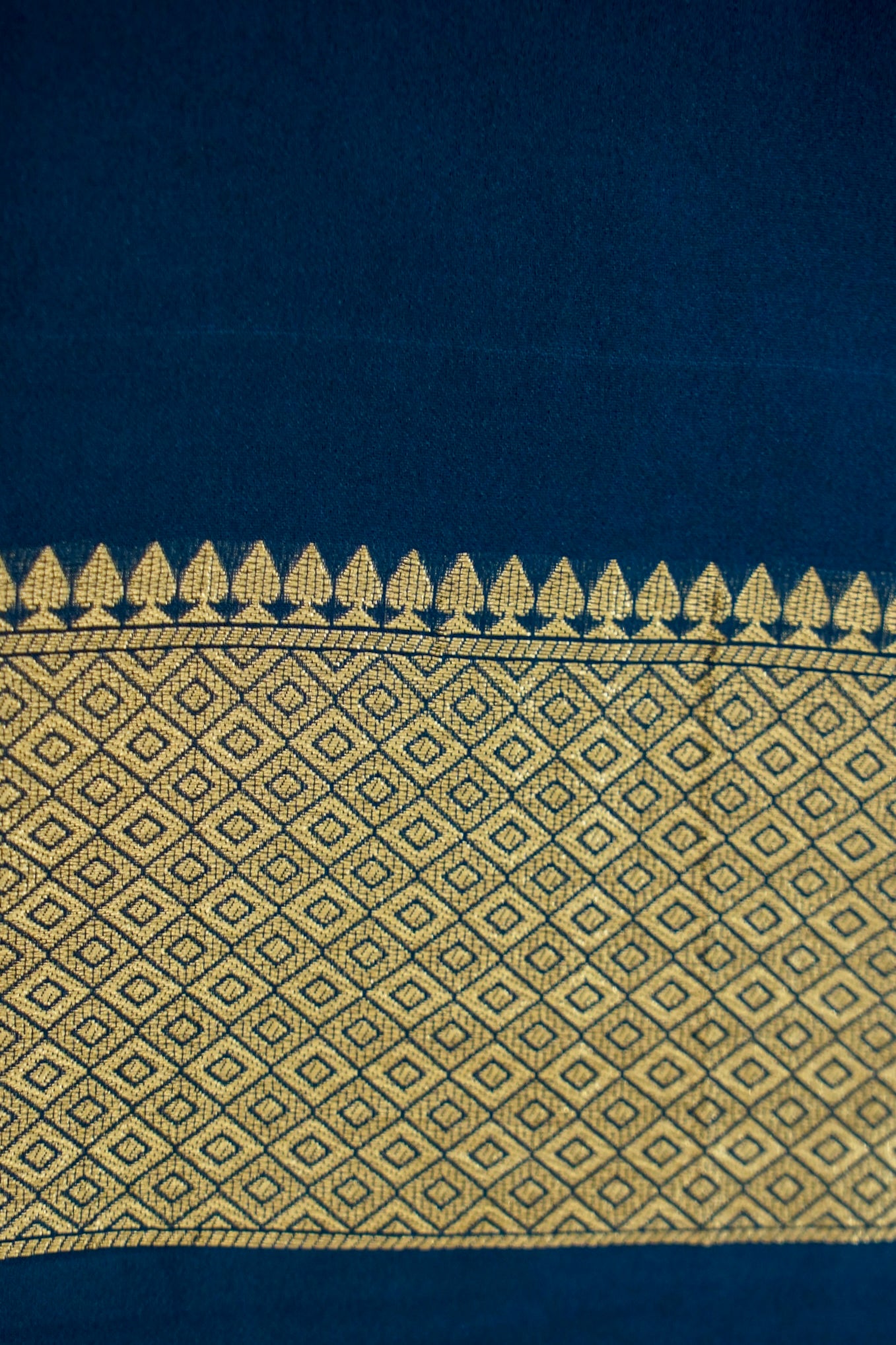 Navy Blue Banarasi Silk Saree with Golden Zari Check Weave