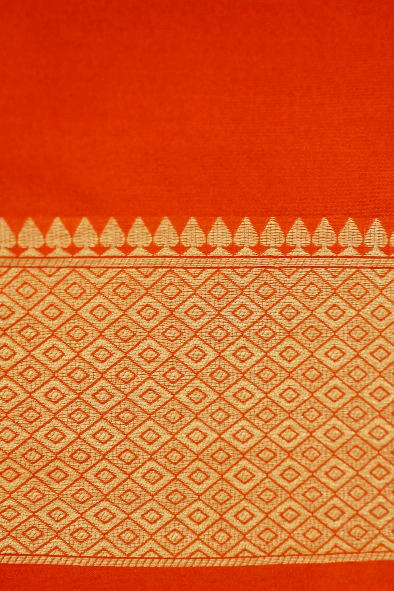 Orange Banarasi Silk Saree with Golden Zari Check Weave