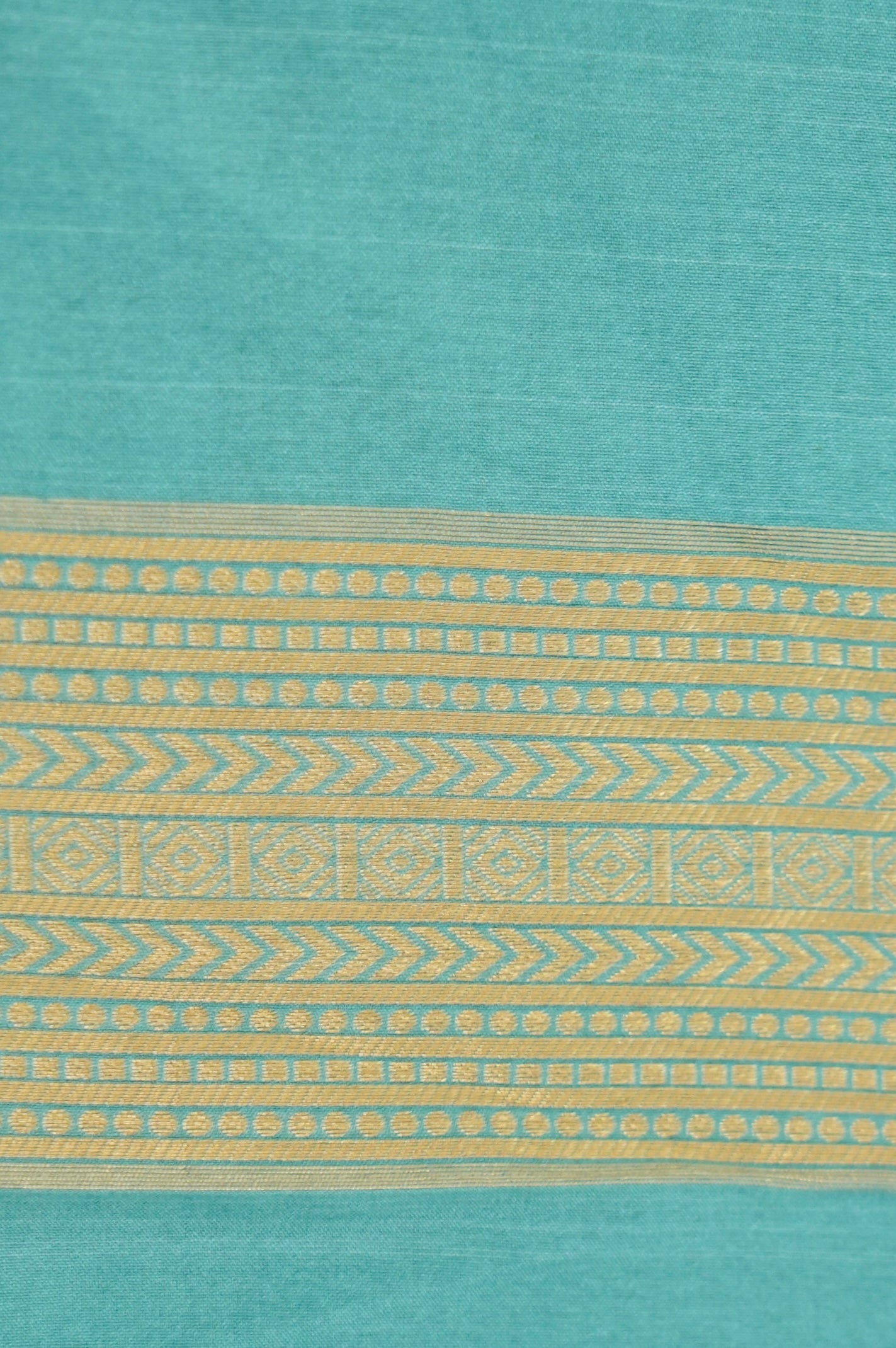 Bottle Green Banarasi Silk Saree with Gold Zari Temple Weave & Sky Blue Border