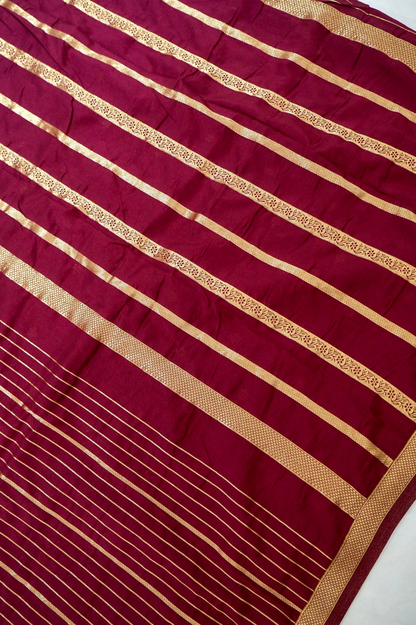 Wine Banarasi Silk Saree with Allover Stripe Weave