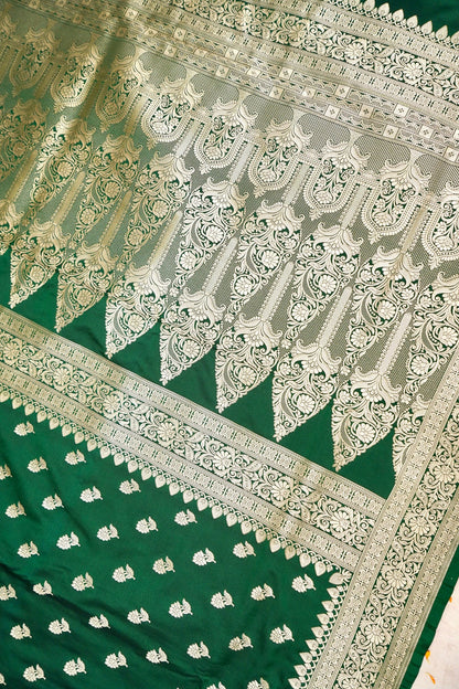 BOTTLE GREEN BANARASI MASHRU KATAN SILK SAREE