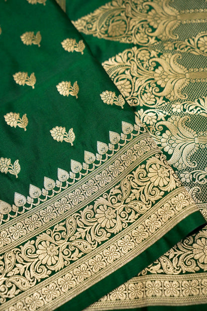 BOTTLE GREEN BANARASI MASHRU KATAN SILK SAREE
