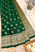 BOTTLE GREEN BANARASI MASHRU KATAN SILK SAREE