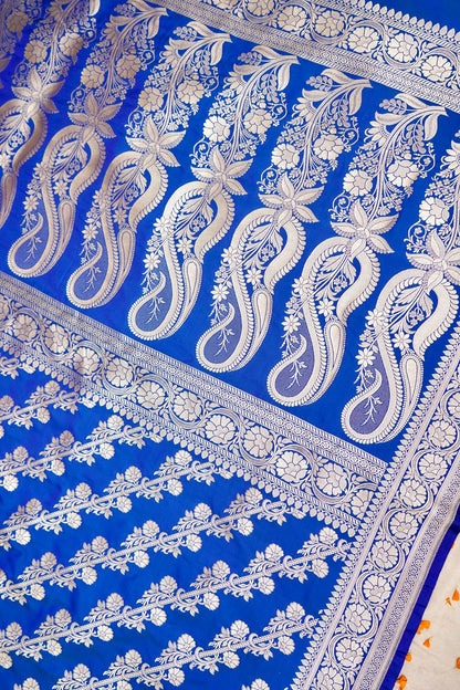 ROYAL INDIGO BLUE BANARASI MASHRU KATAN SILK SAREE