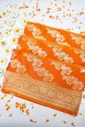 KESAR GOLDEN ORANGE BANARASI MASHRU KATAN SILK SAREE