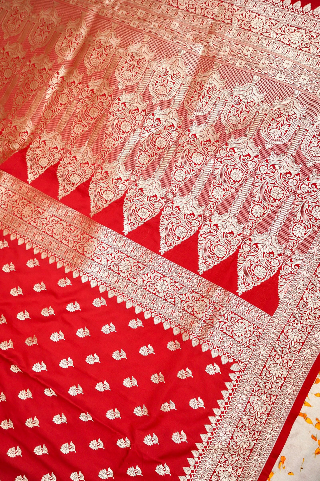SCARLET RED BANARASI MASHRU KATAN SILK SAREE
