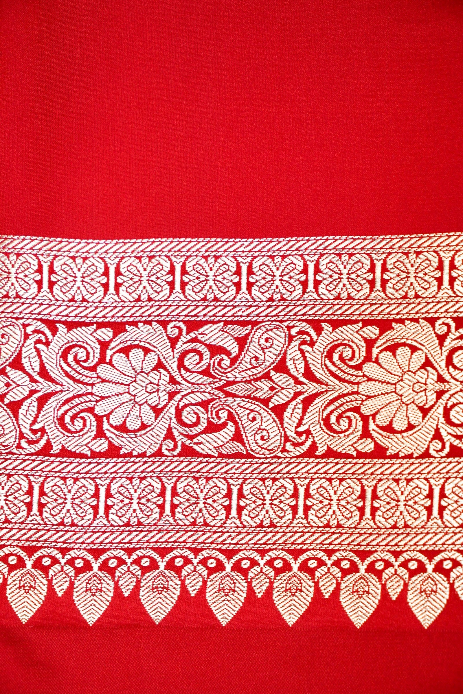 SCARLET RED BANARASI MASHRU KATAN SILK SAREE