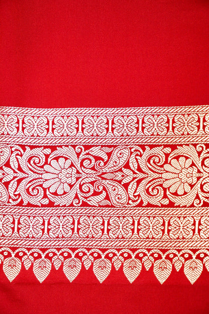 SCARLET RED BANARASI MASHRU KATAN SILK SAREE