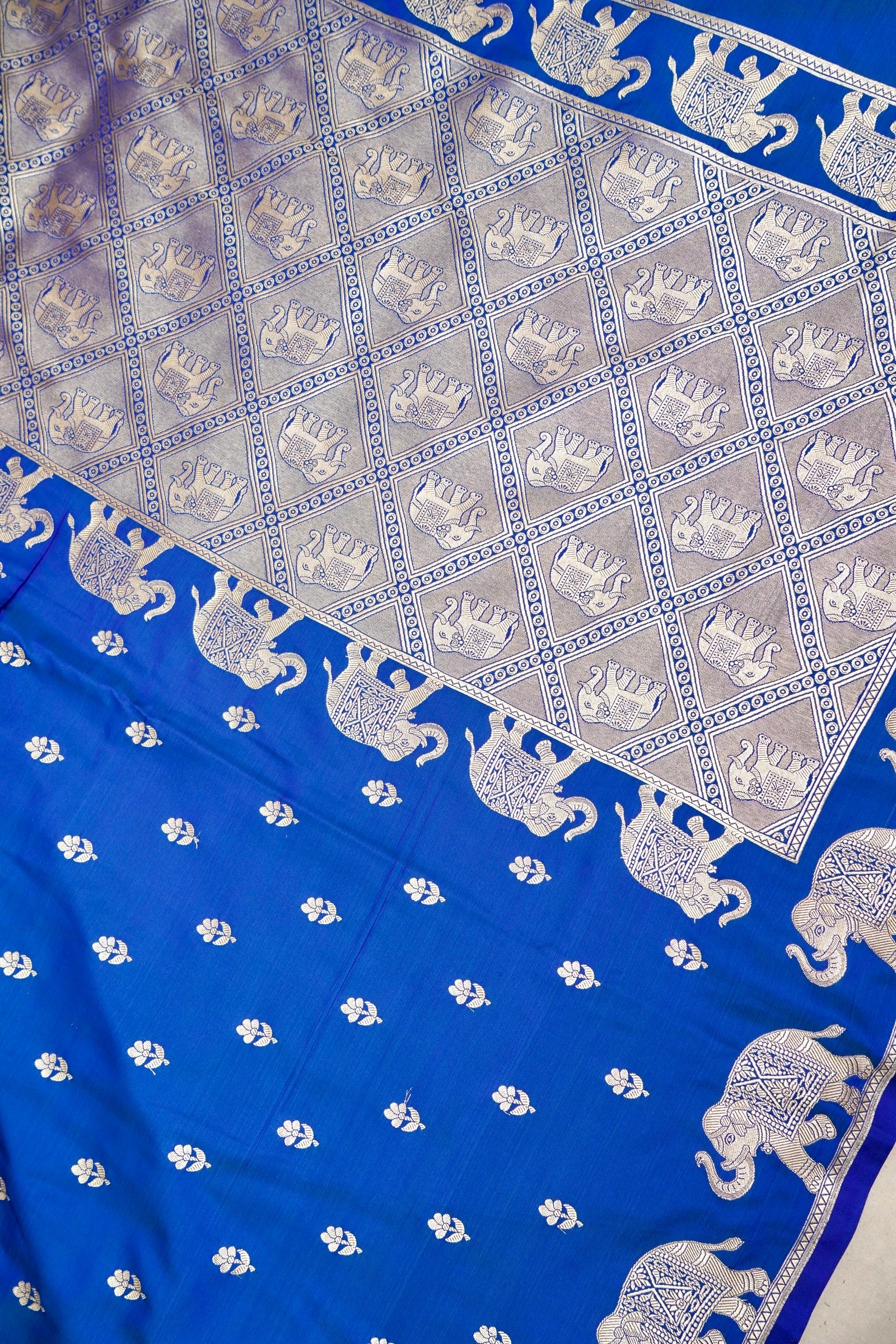 ROYAL BLUE BANARASI MASHRU KATAN SILK SAREE (ELEPHANT BORDER)
