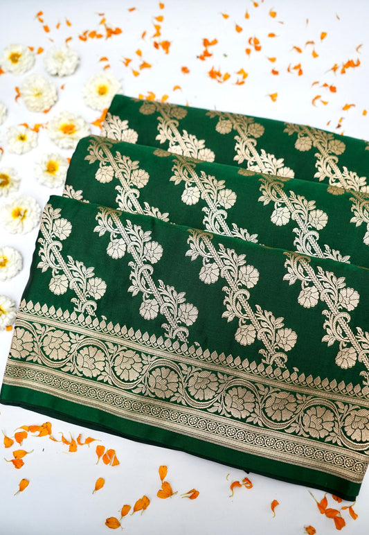 EMERALD GREEN BANARASI MASHRU KATAN SILK SAREE