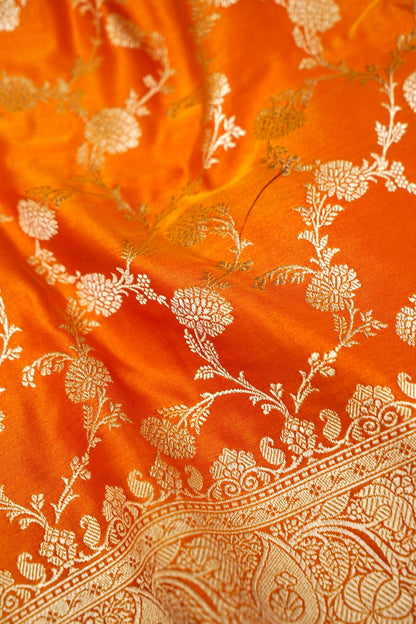 ROYAL SUNSET ORANGE BANARASI MASHRU KATAN SILK SAREE