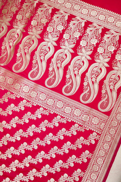 RANI RED BANARASI MASHRU KATAN SILK SAREE