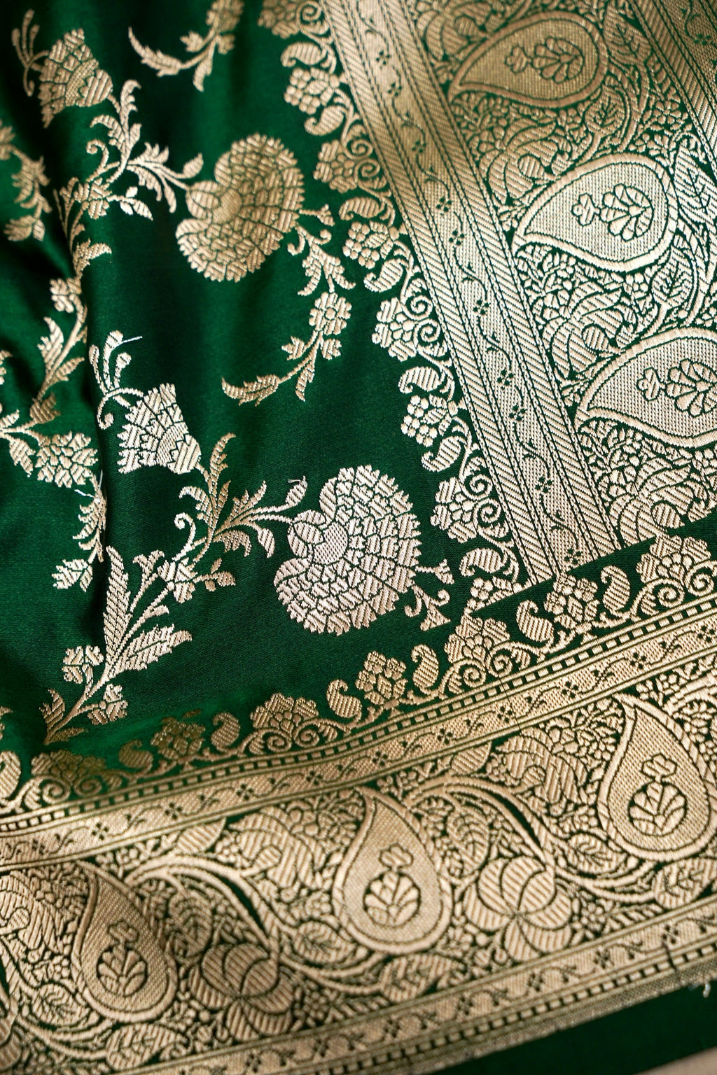 ROYAL FOREST GREEN BANARASI MASHRU KATAN SILK SAREE