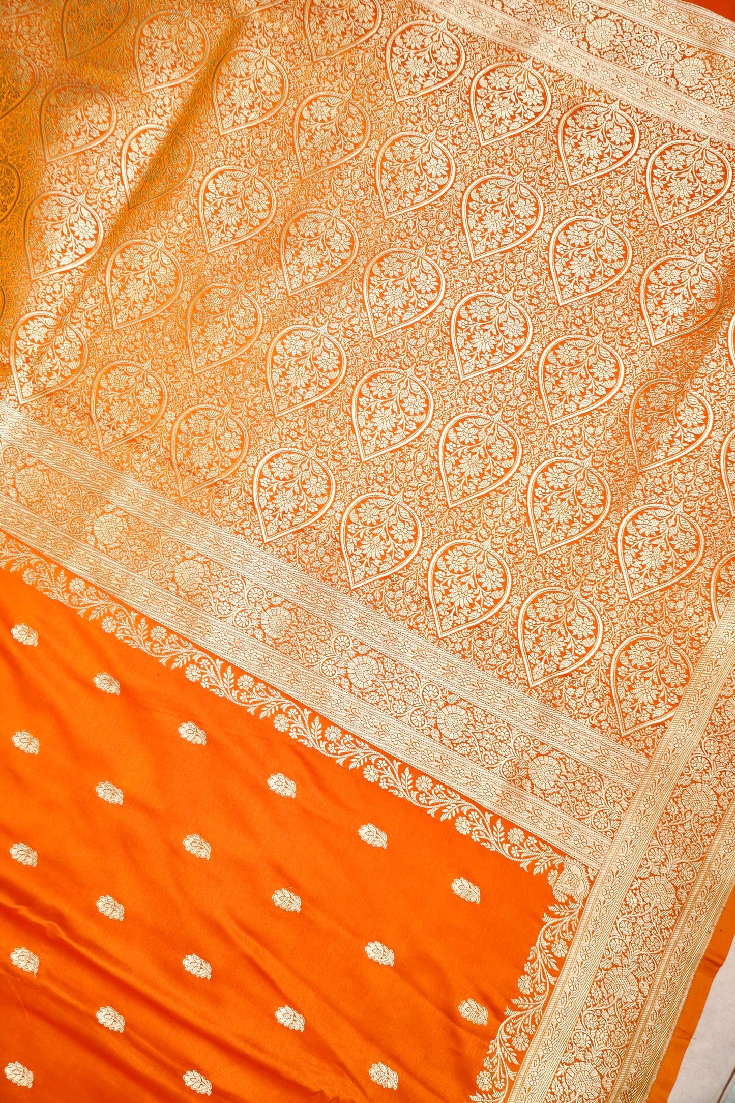 ROYAL KESAR ORANGE BANARASI MASHRU KATAN SILK SAREE