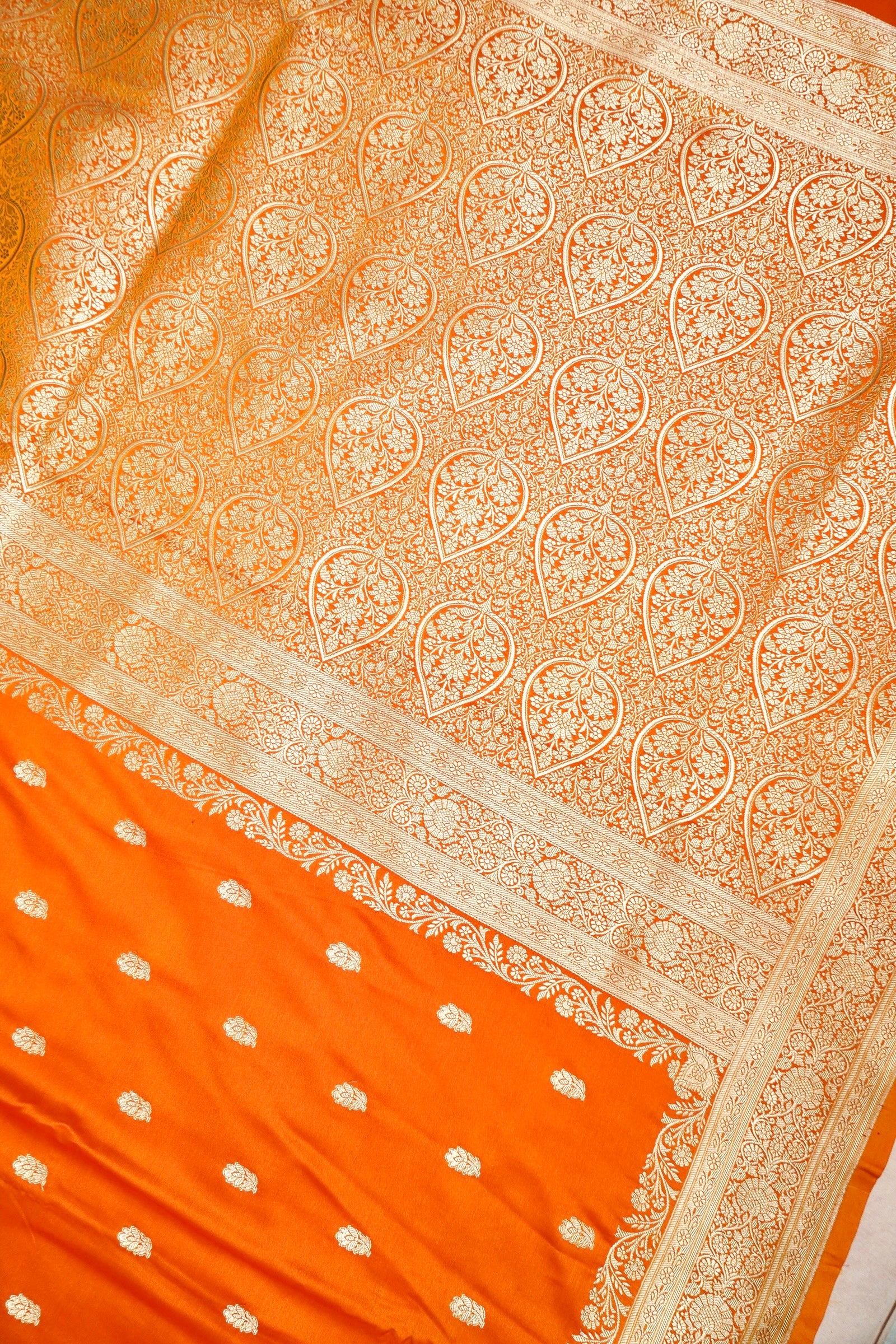 ROYAL KESAR ORANGE BANARASI MASHRU KATAN SILK SAREE
