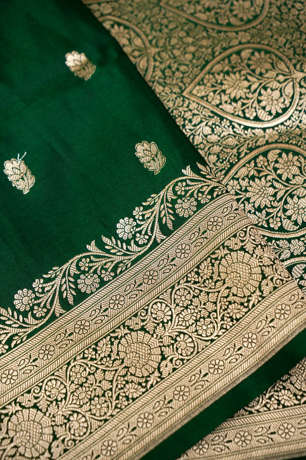 ROYAL EMERALD GREEN BANARASI MASHRU KATAN SILK SAREE