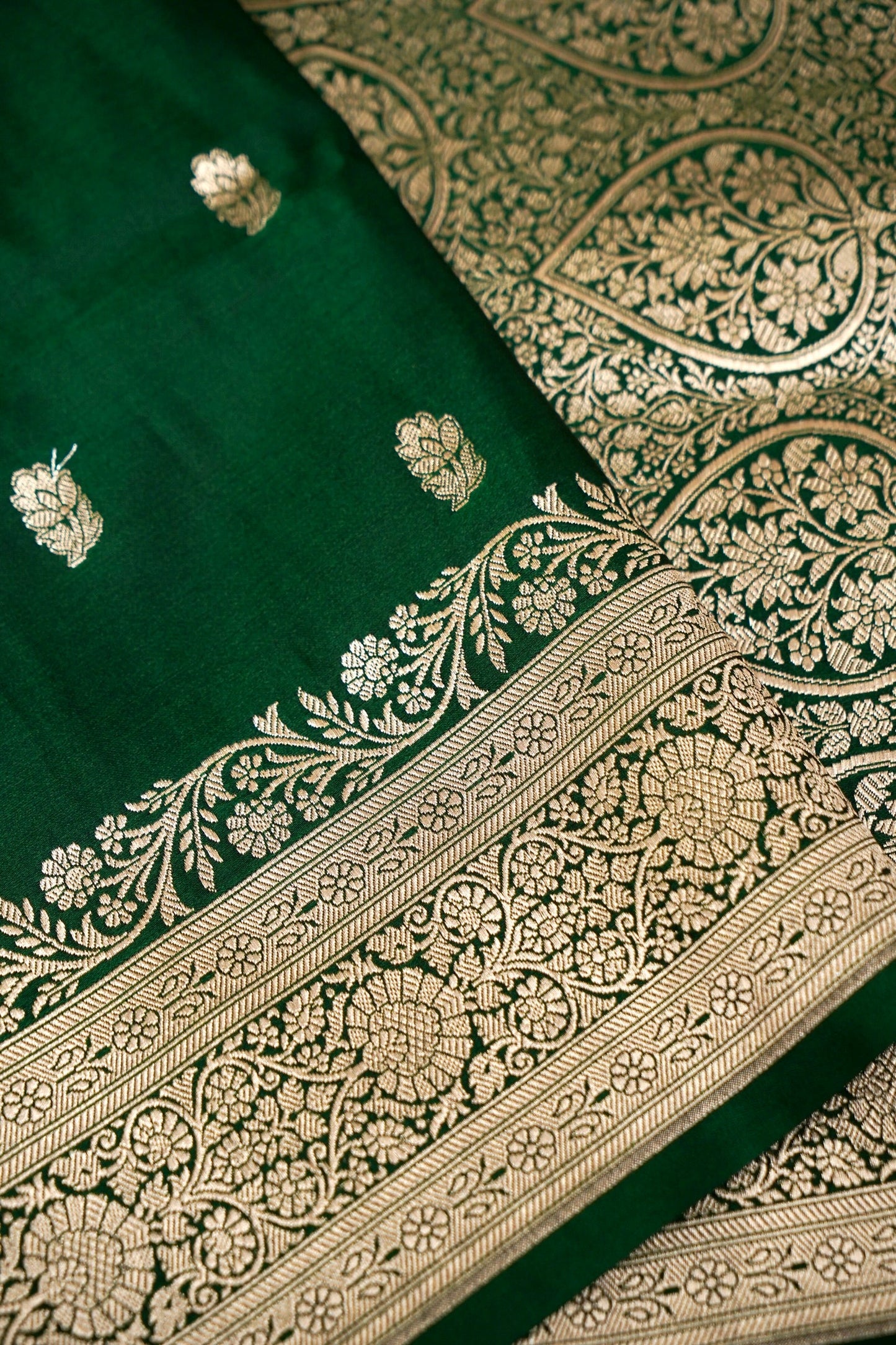 ROYAL EMERALD GREEN BANARASI MASHRU KATAN SILK SAREE