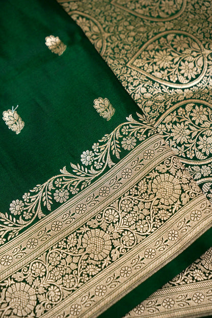 ROYAL EMERALD GREEN BANARASI MASHRU KATAN SILK SAREE