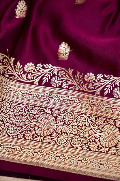 ROYAL WINE MAROON BANARASI MASHRU KATAN SILK SAREE