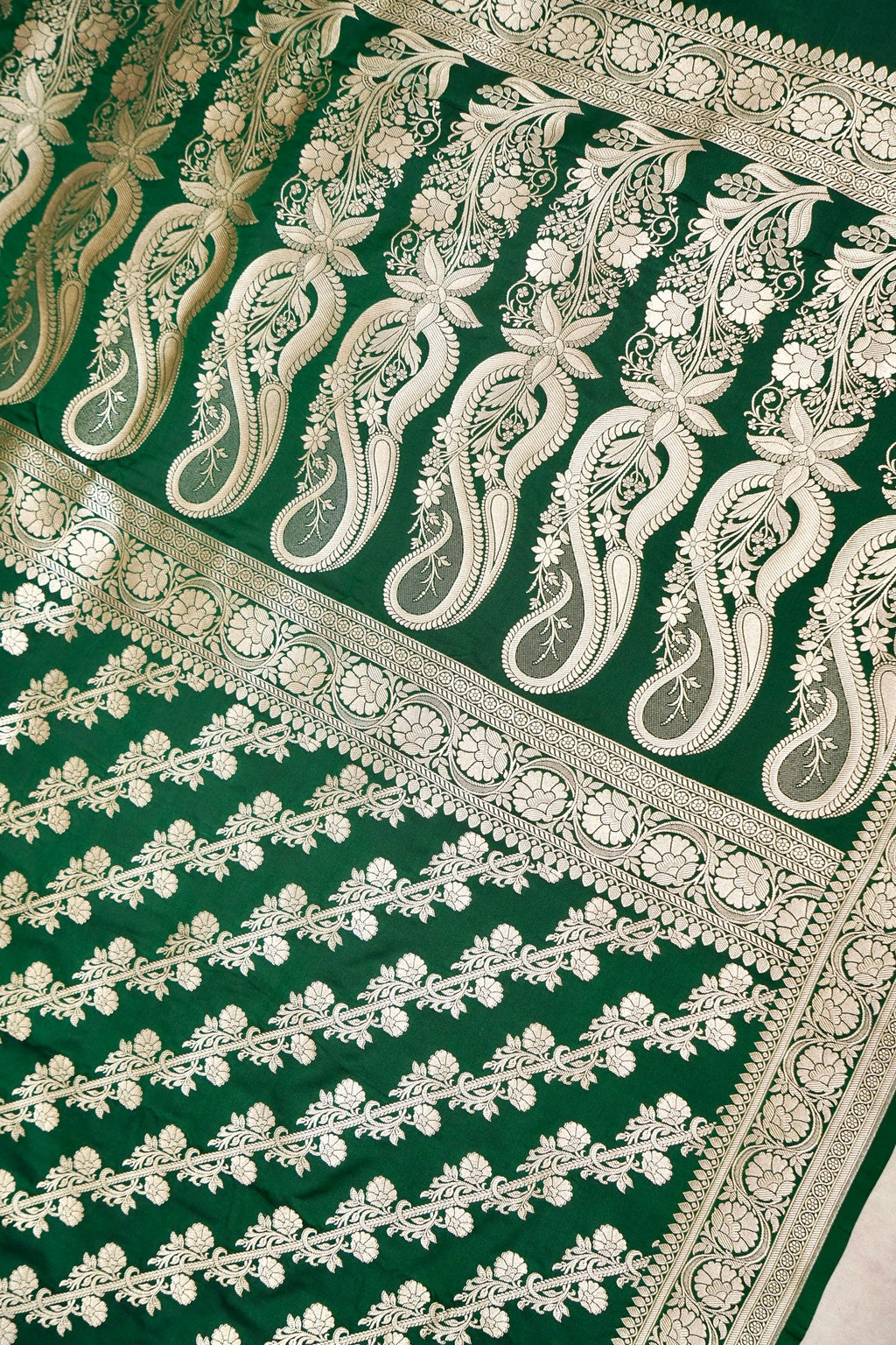 EMERALD GREEN BANARASI MASHRU KATAN SILK SAREE