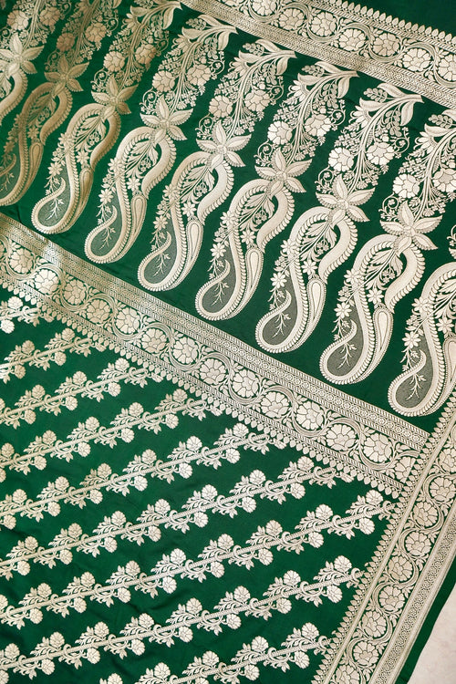 EMERALD GREEN BANARASI MASHRU KATAN SILK SAREE