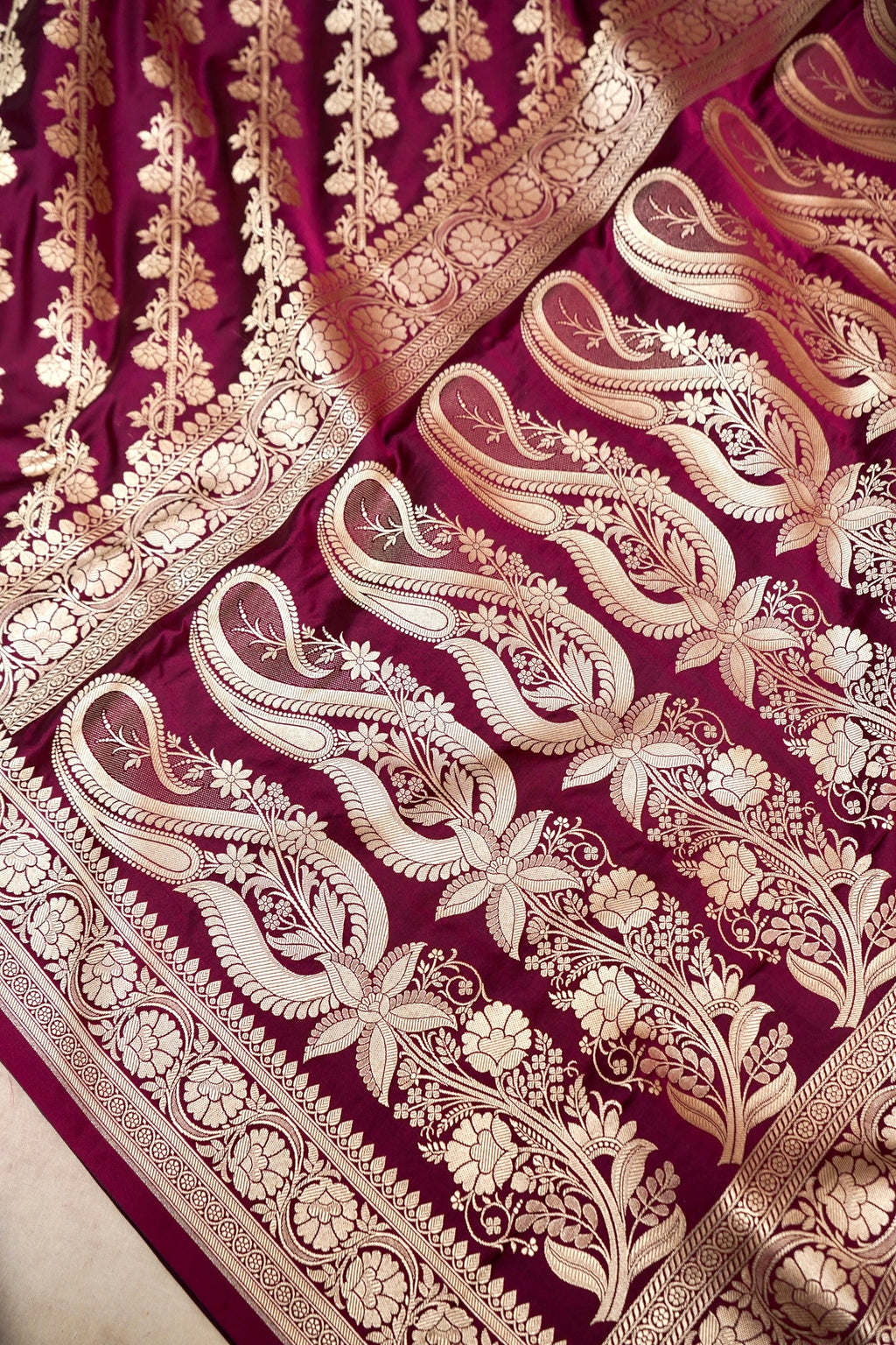 WINE MAROON BANARASI MASHRU KATAN SILK SAREE