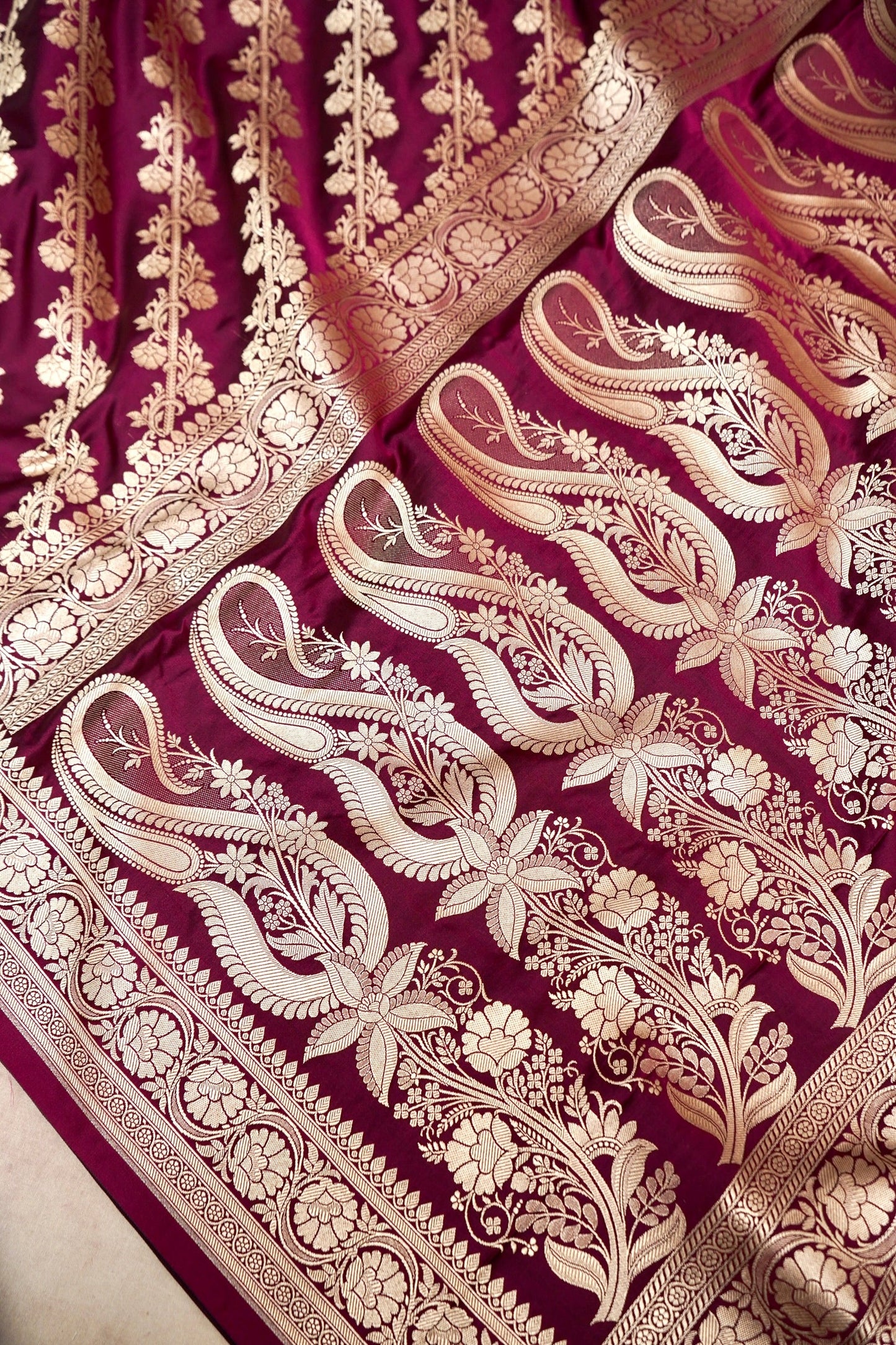 WINE MAROON BANARASI MASHRU KATAN SILK SAREE