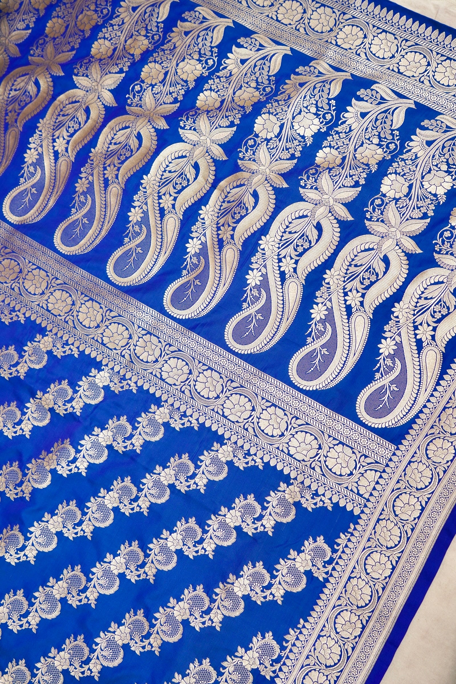 ROYAL COBALT BLUE BANARASI MASHRU KATAN SILK SAREE