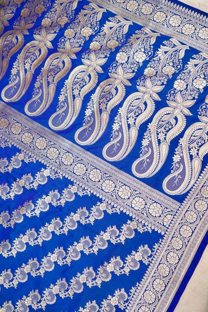 ROYAL COBALT BLUE BANARASI MASHRU KATAN SILK SAREE