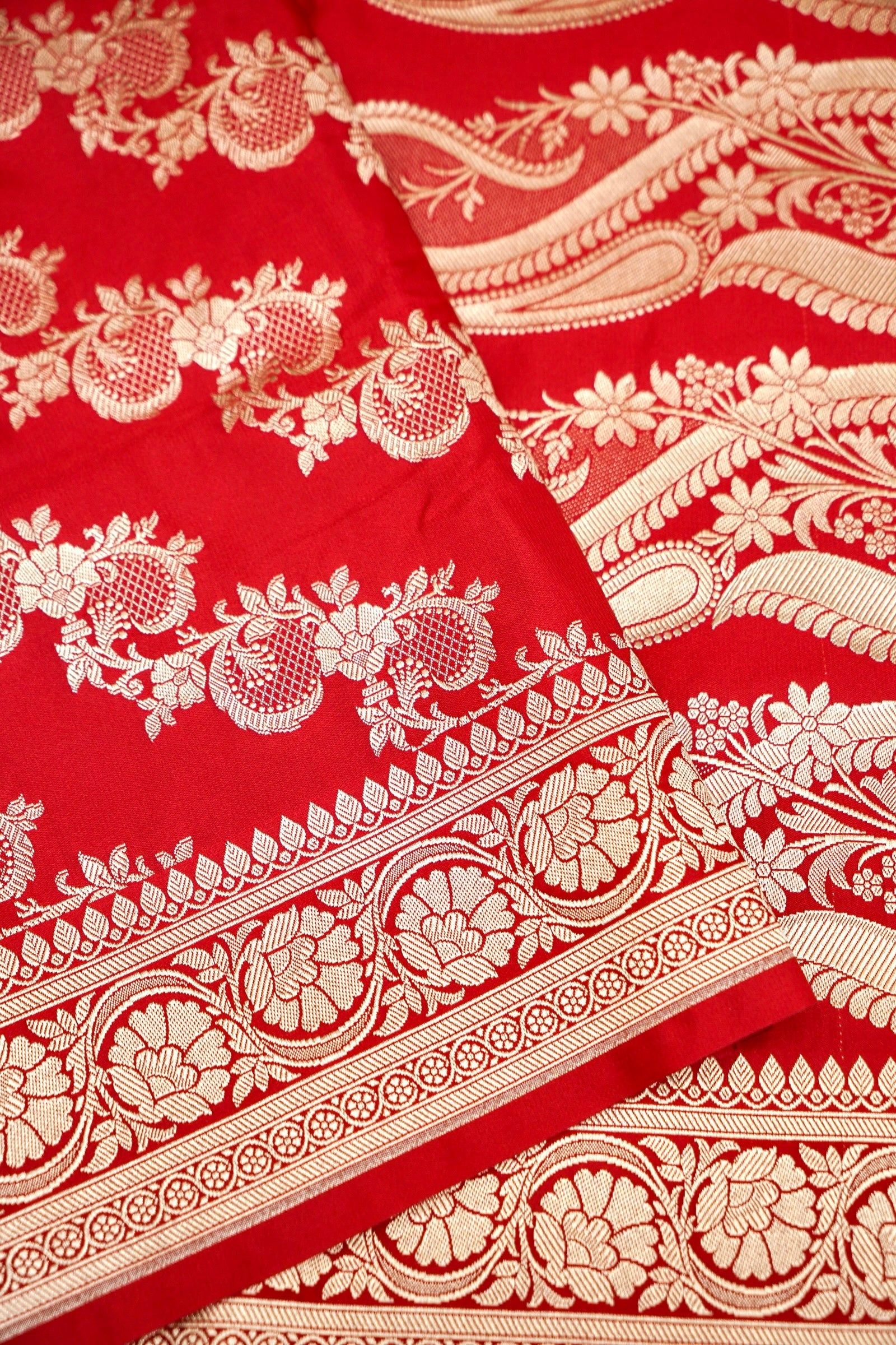 CRIMSON RED BANARASI MASHRU KATAN SILK SAREE