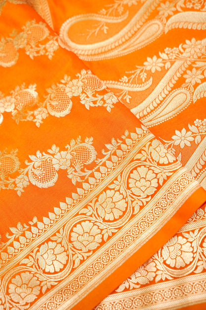 KESAR GOLDEN ORANGE BANARASI MASHRU KATAN SILK SAREE