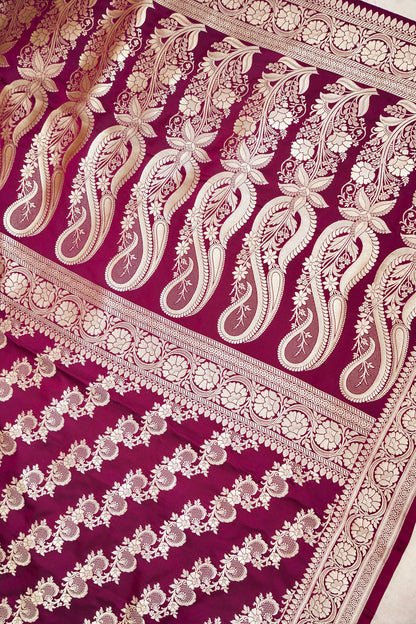 PLUM WINE BANARASI MASHRU KATAN SILK SAREE
