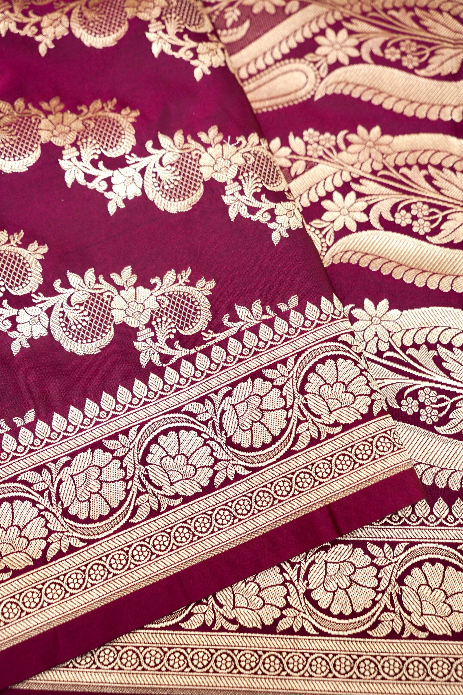 PLUM WINE BANARASI MASHRU KATAN SILK SAREE