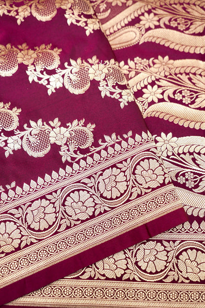 PLUM WINE BANARASI MASHRU KATAN SILK SAREE