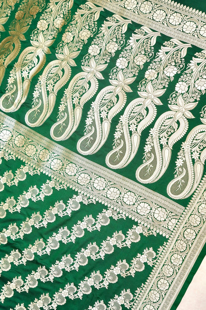FOREST EMERALD GREEN BANARASI MASHRU KATAN SILK SAREE