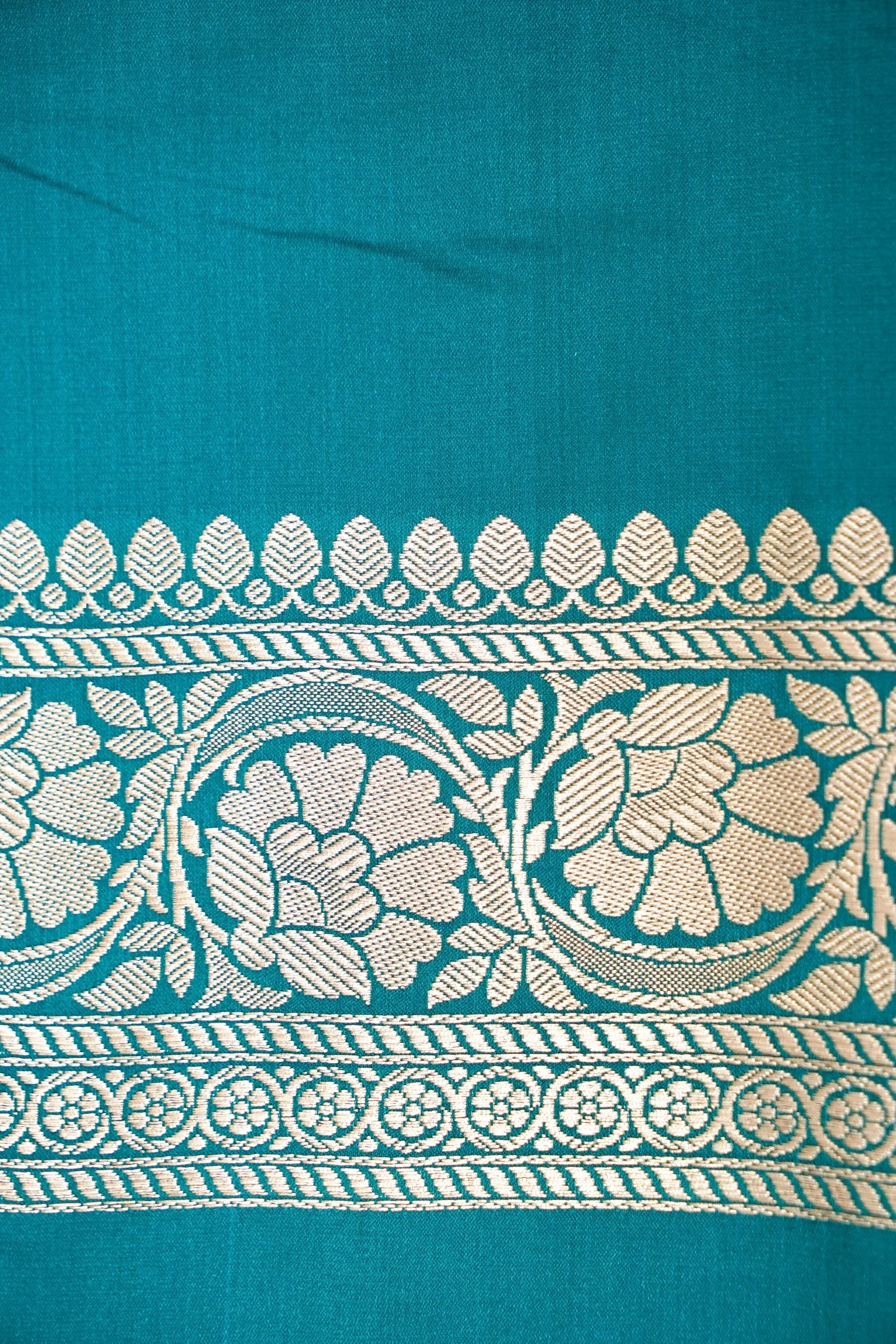 PEACOCK TEAL BANARASI MASHRU KATAN SILK SAREE