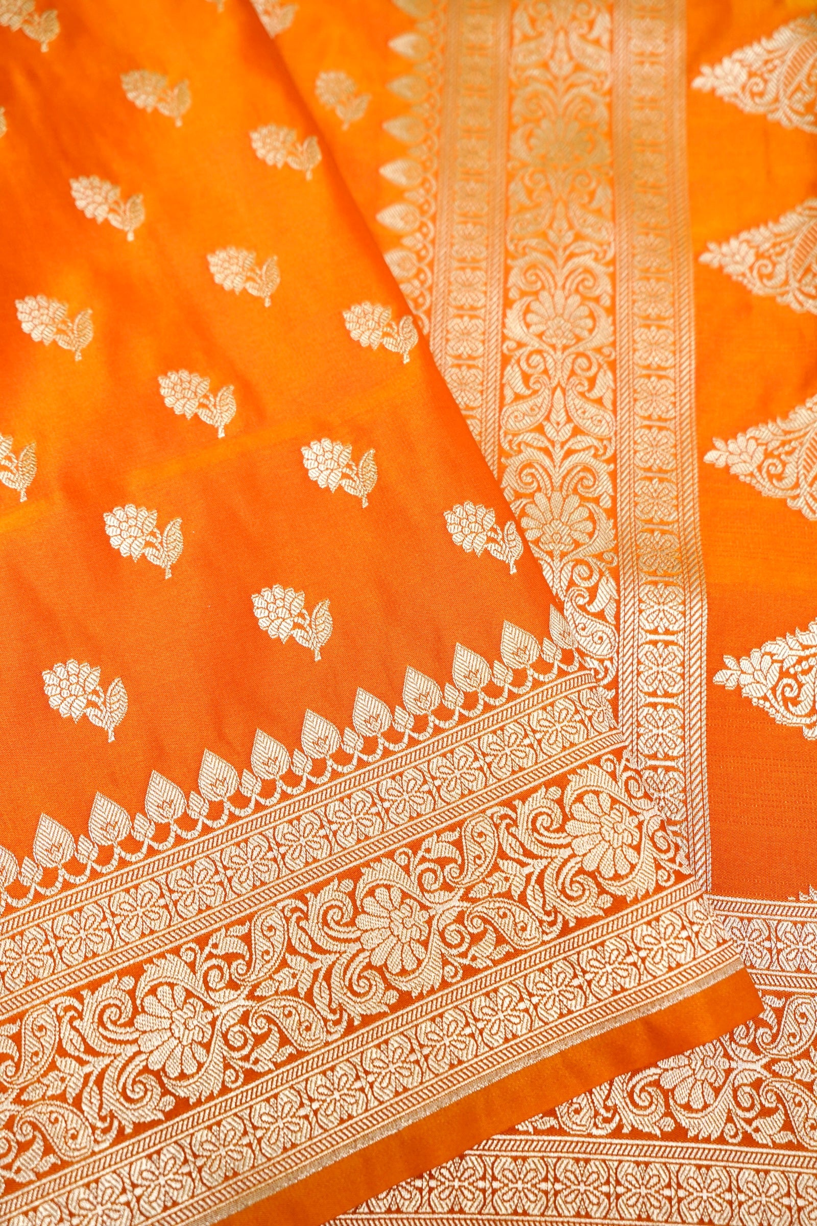 SUNSET KESARI BANARASI MASHRU KATAN SILK SAREE