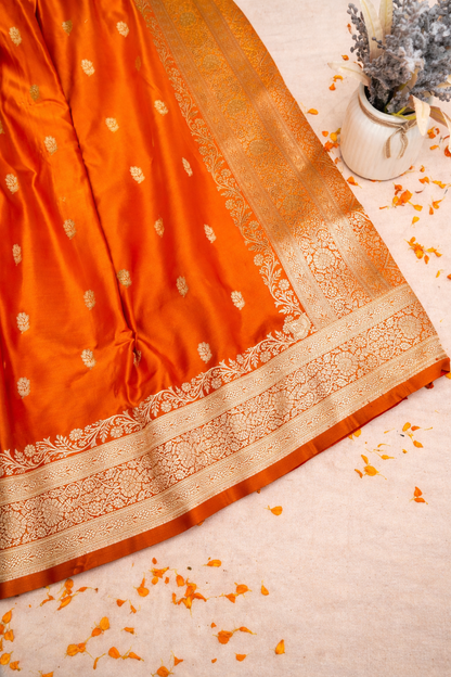 ROYAL KESAR ORANGE BANARASI MASHRU KATAN SILK SAREE