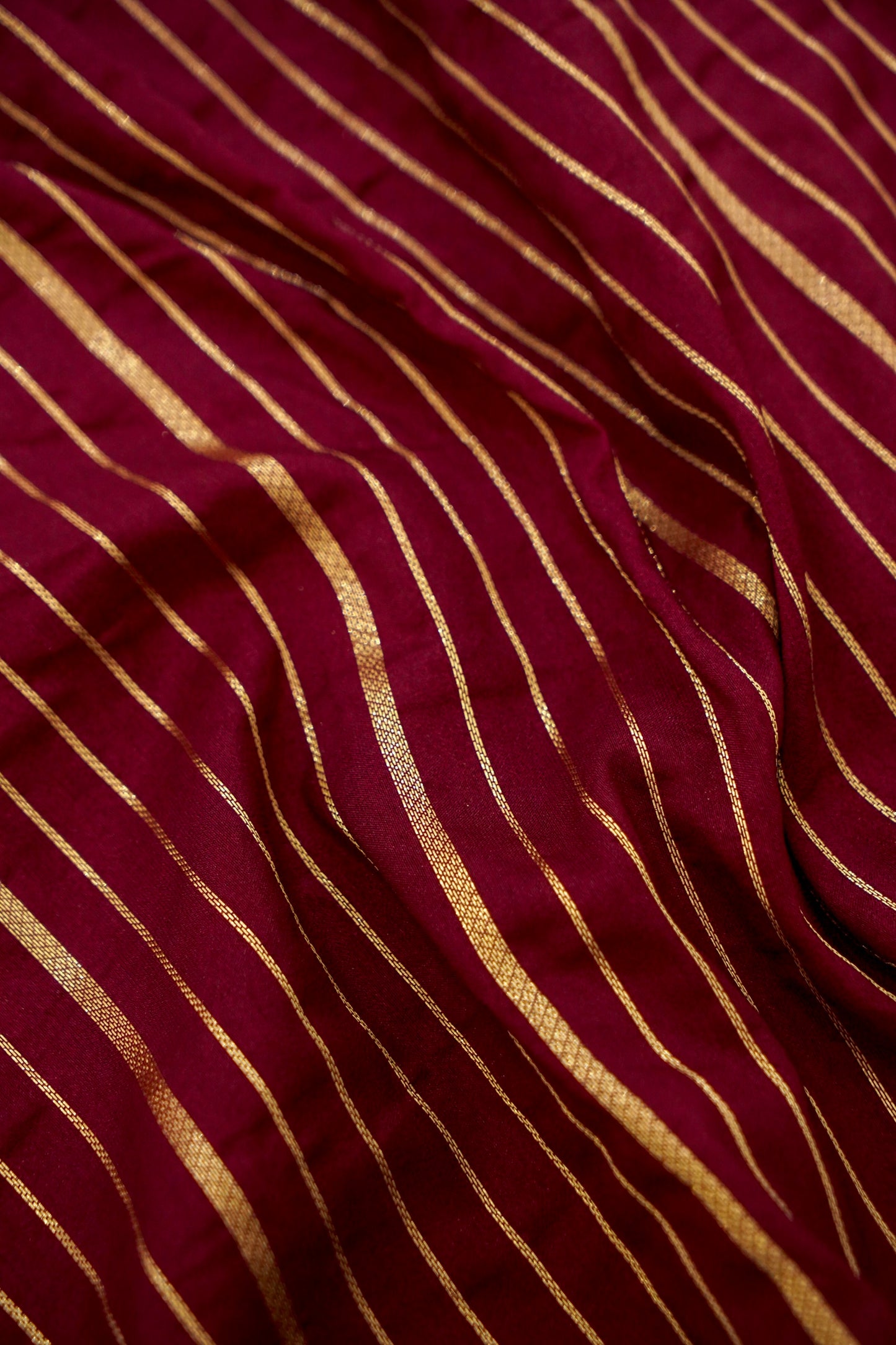 Wine Banarasi Silk Saree with Allover Stripe Weave