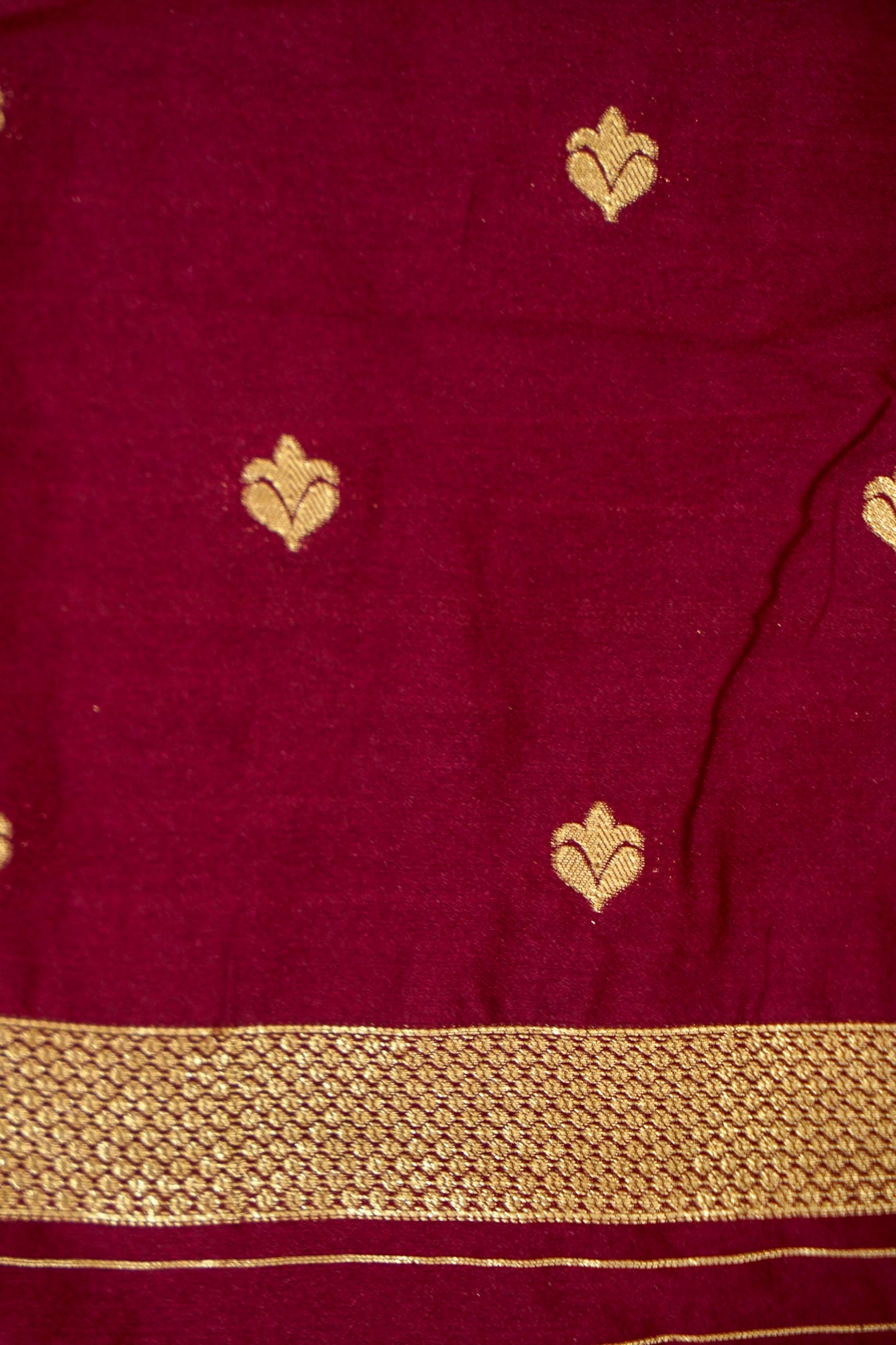 Wine Banarasi Silk Saree with Allover Stripe Weave