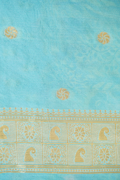 Turquoise Blue Banarasi Silk Saree with Animal Motif Weaves