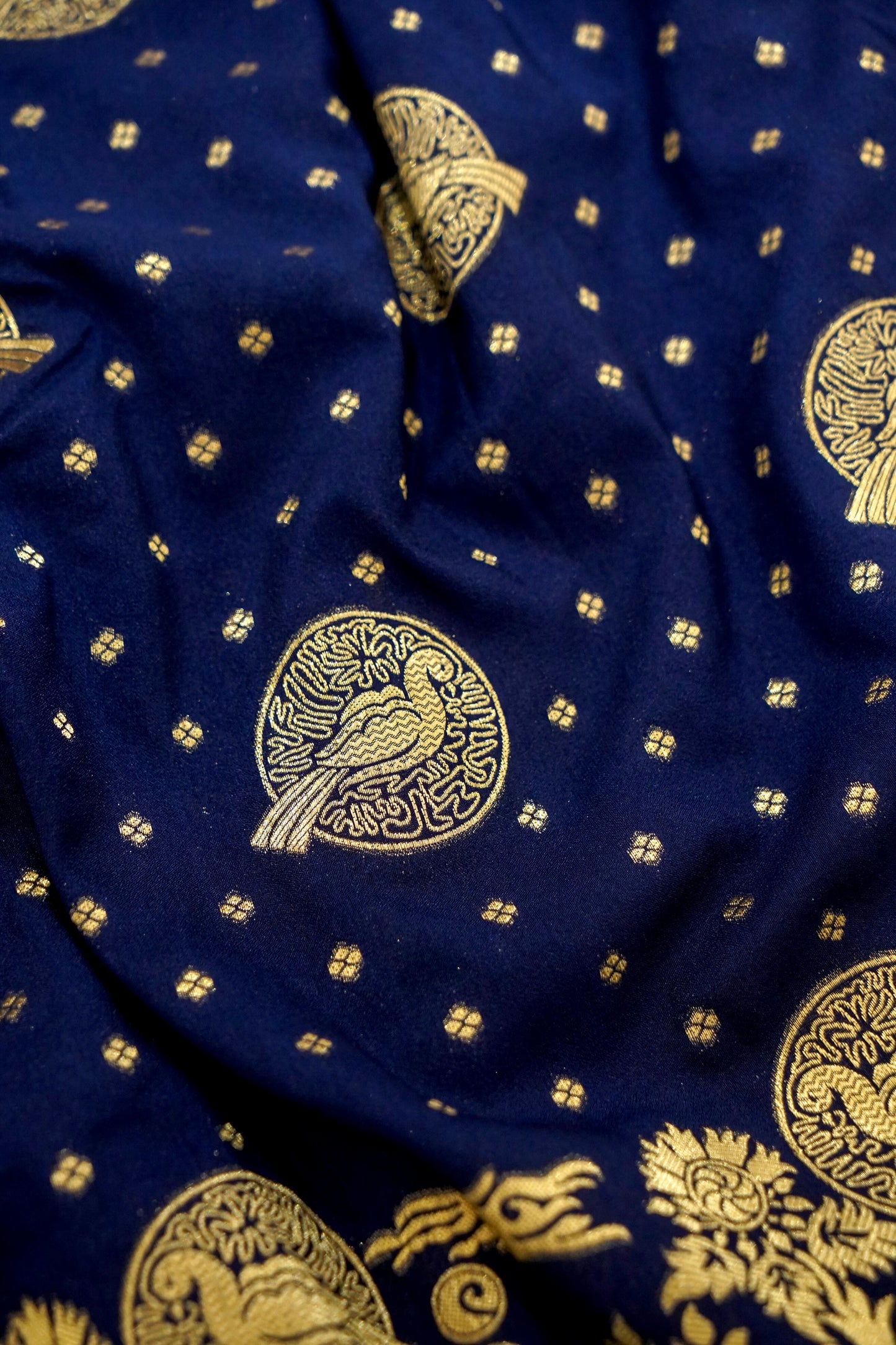 Navy Blue Banarasi Silk Saree with Animal Motif Weaves