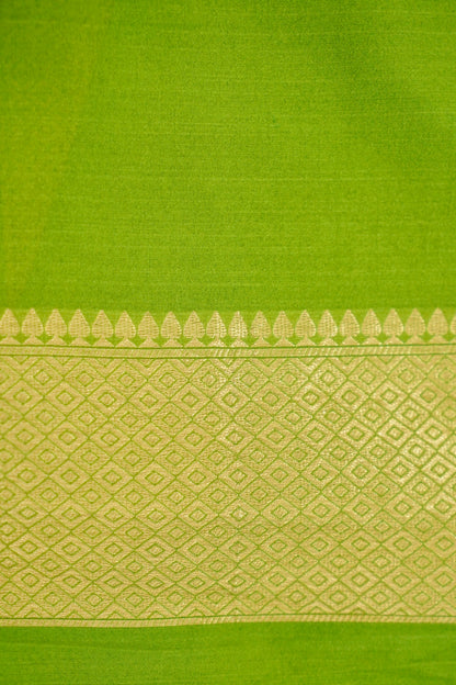 Lime Green Banarasi Silk Saree with Golden Zari Check Weave