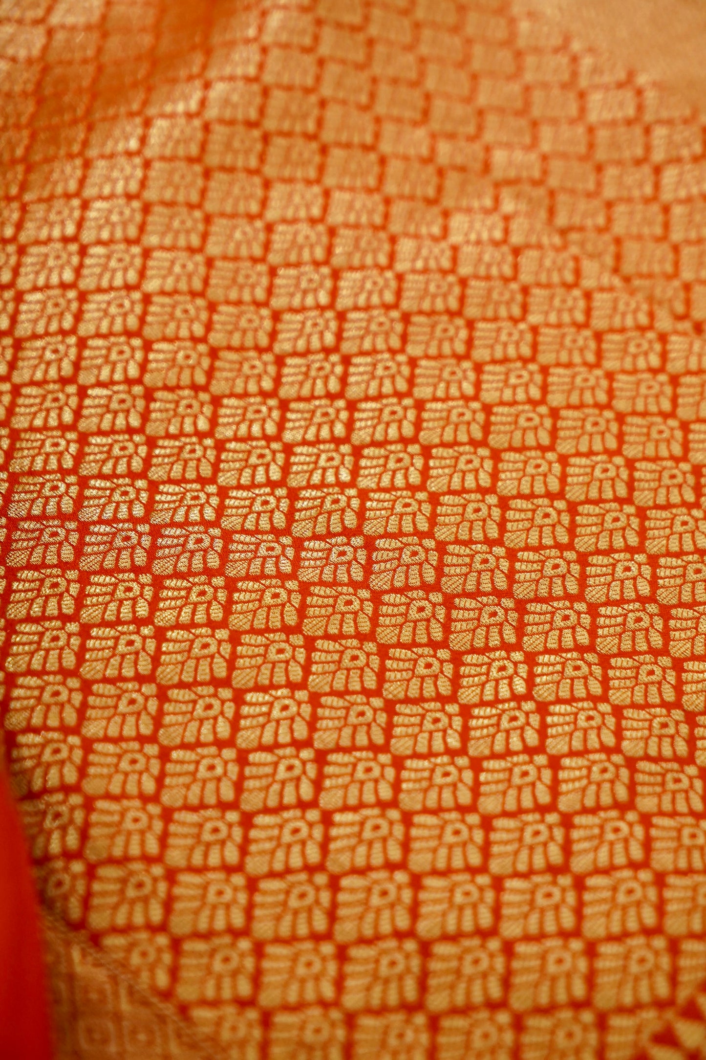 Orange Banarasi Silk Saree with Golden Zari Check Weave