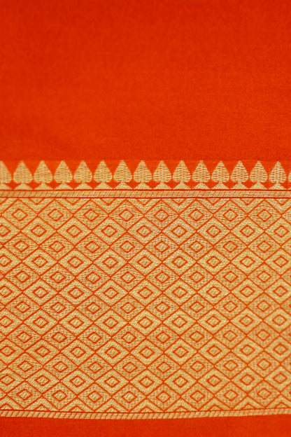Orange Banarasi Silk Saree with Golden Zari Check Weave