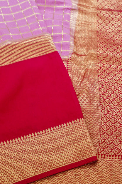 Rani Pink Banarasi Silk Saree with Golden Zari Check Weave