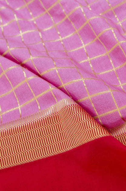 Rani Pink Banarasi Silk Saree with Golden Zari Check Weave